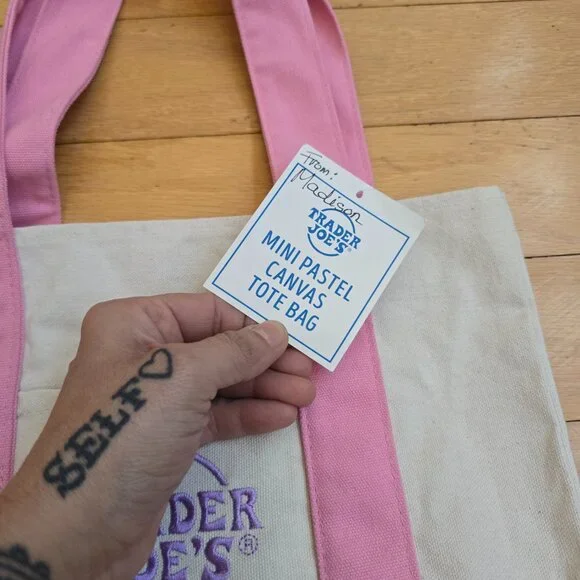 Trader Joes | whimsy pastel pink mini canvas tote bag - Picture 6 of 11